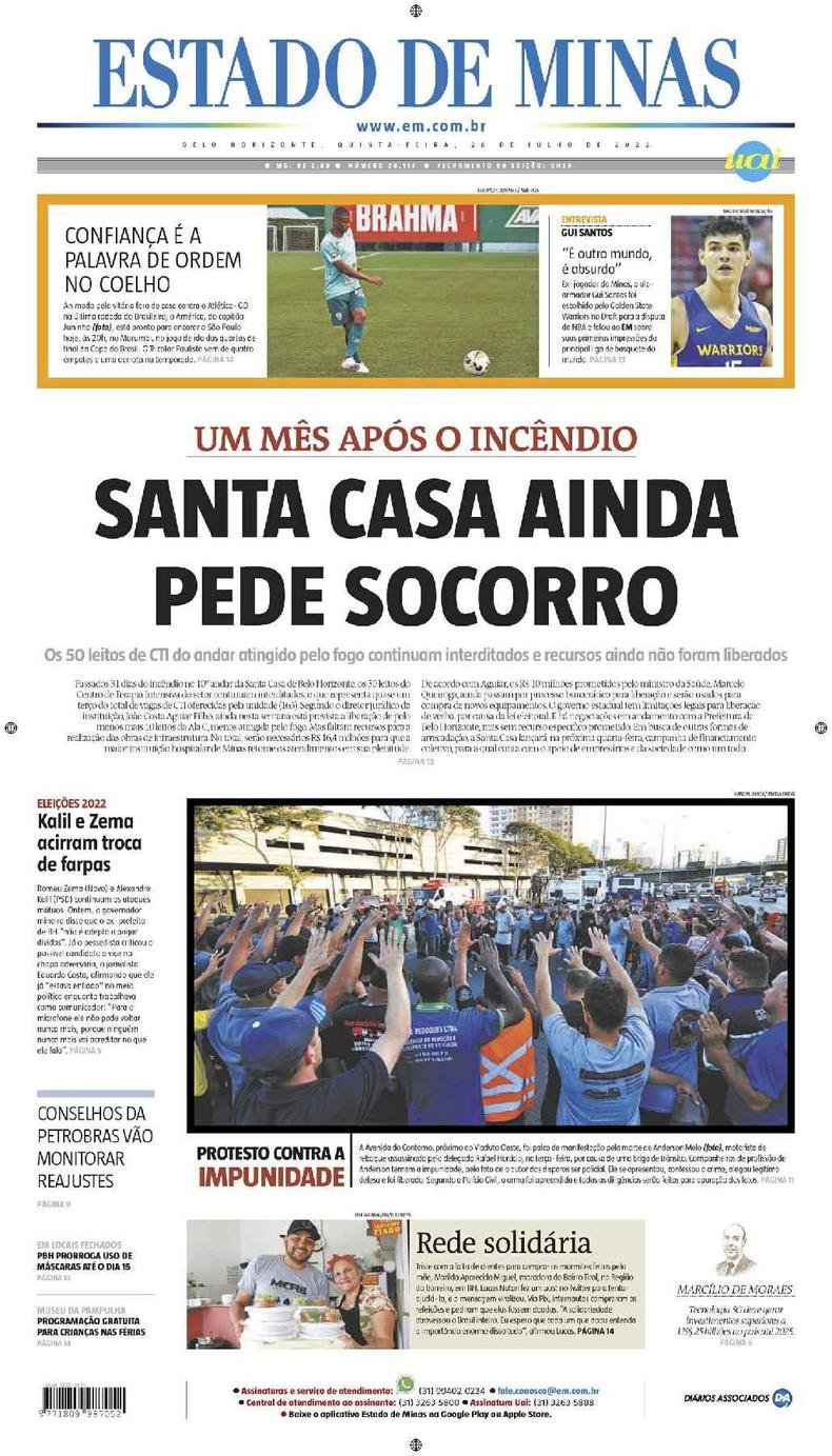 Confira a Capa do Jornal Estado de Minas do dia 28/07/2022
