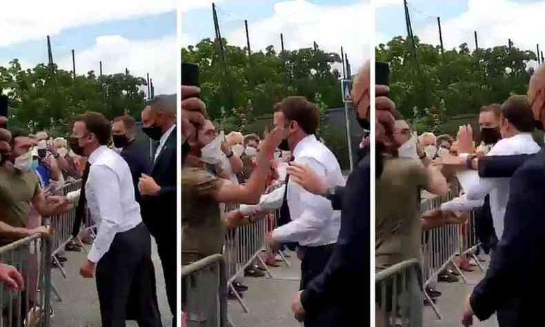 Agresso ocorreu enquanto Macron abordava um grupo de pessoas na cidade de Tain-l'Hermitage(foto: Reproduo/Redes Sociais)