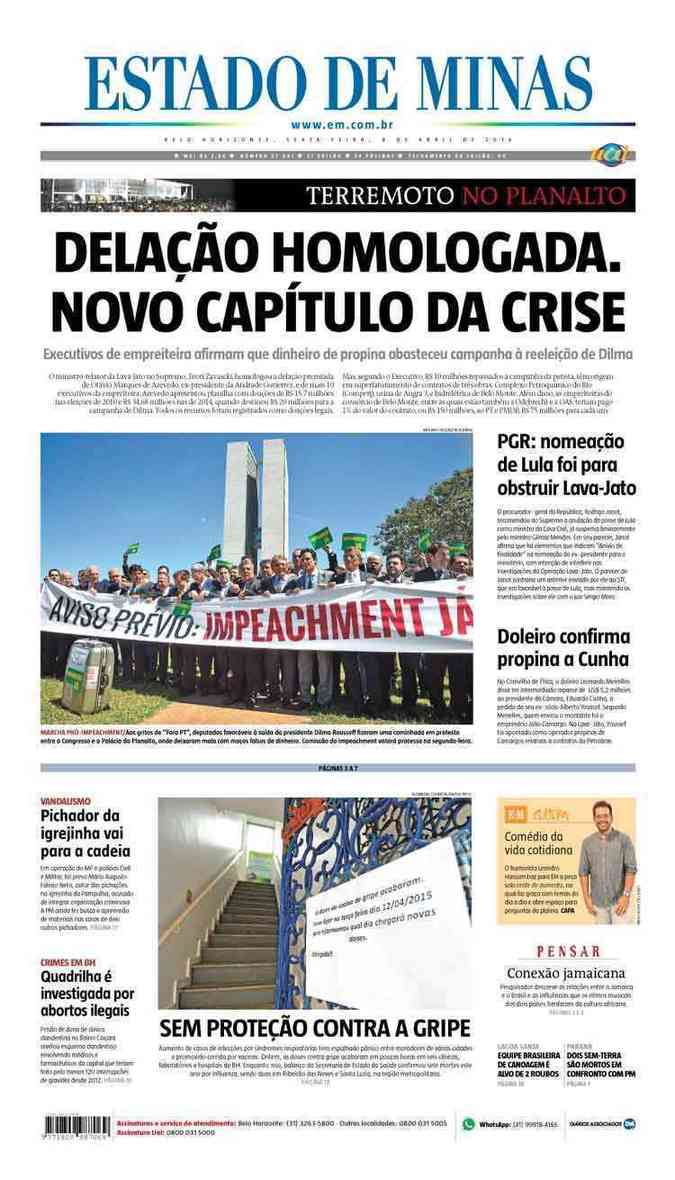 Confira a Capa do Jornal Estado de Minas do dia 08/04/2016