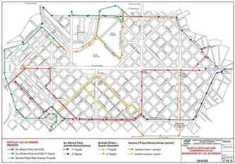 Confira o mapa dos desvios na Regio Centro-Sul. Clique para ampliar(foto: BHTrans/Divulgao)