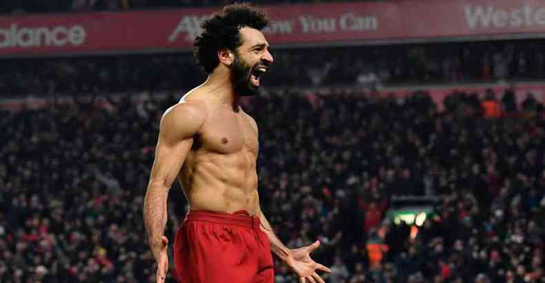 O Liverpool, de Salah, faz campanha fantástica na Premier League e o título é questão de tempo(foto: Paul ELLIS/AFP)