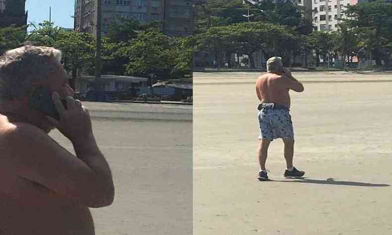 Eduardo Siqueira caminhando pela praia de Santos(foto: Reproduo)