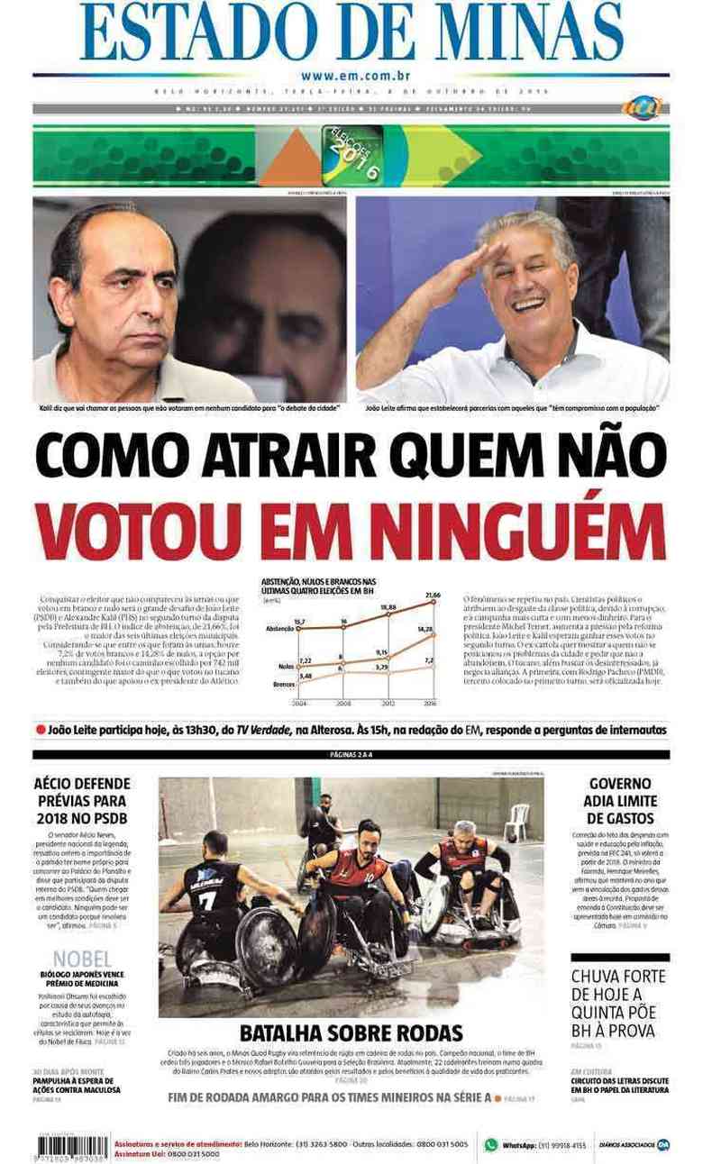 Confira a Capa do Jornal Estado de Minas do dia 04/10/2016