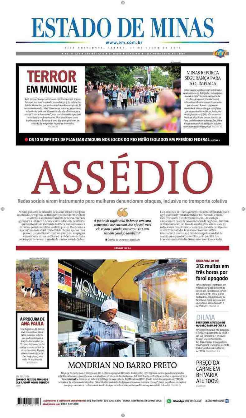 Confira a Capa do Jornal Estado de Minas do dia 23/07/2016