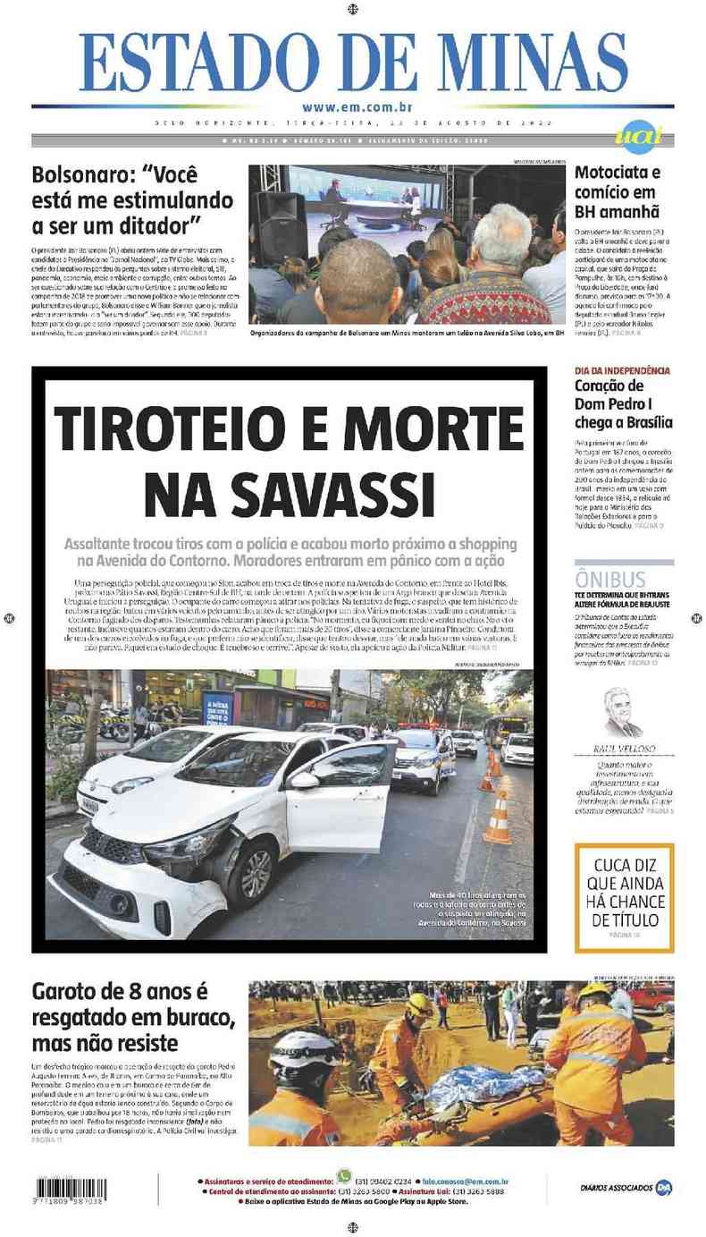 Confira a Capa do Jornal Estado de Minas do dia 23/08/2022