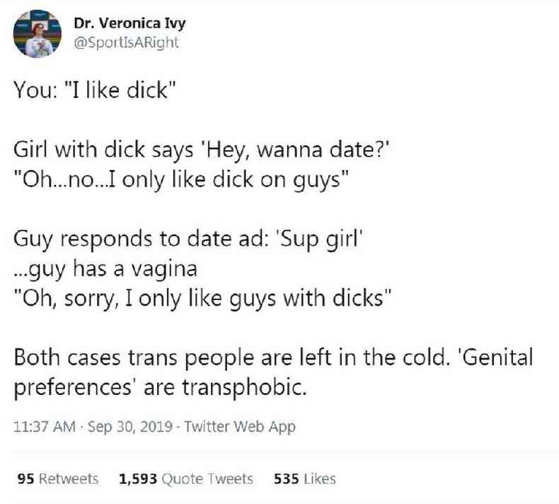 Tute de Veronica Ivy, no qual diz que 'preferncias genitais' so transfbicas