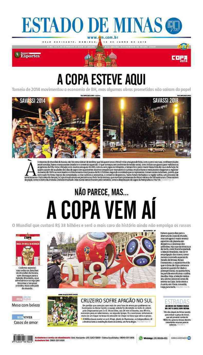 Confira a Capa do Jornal Estado de Minas do dia 10/06/2018