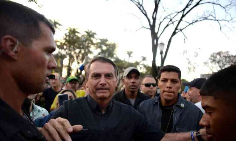 O presidente Jair Bolsonaro durante ato em BH