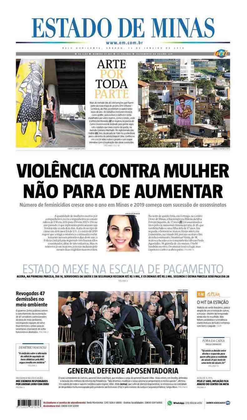 Confira a Capa do Jornal Estado de Minas do dia 12/01/2019(foto: Estado de Minas)