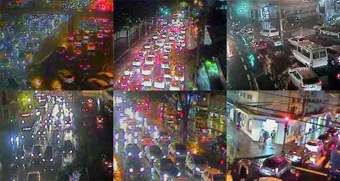Congestionamento  registrado em vrias vias de Belo Horizonte nesta noite(foto: Reproduo/BHTrans)