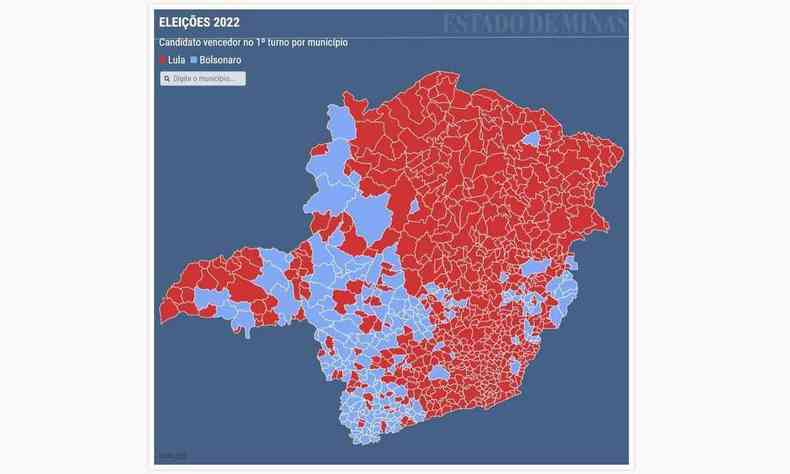 Mapa de Minas - 1 turno das eleies de 2022