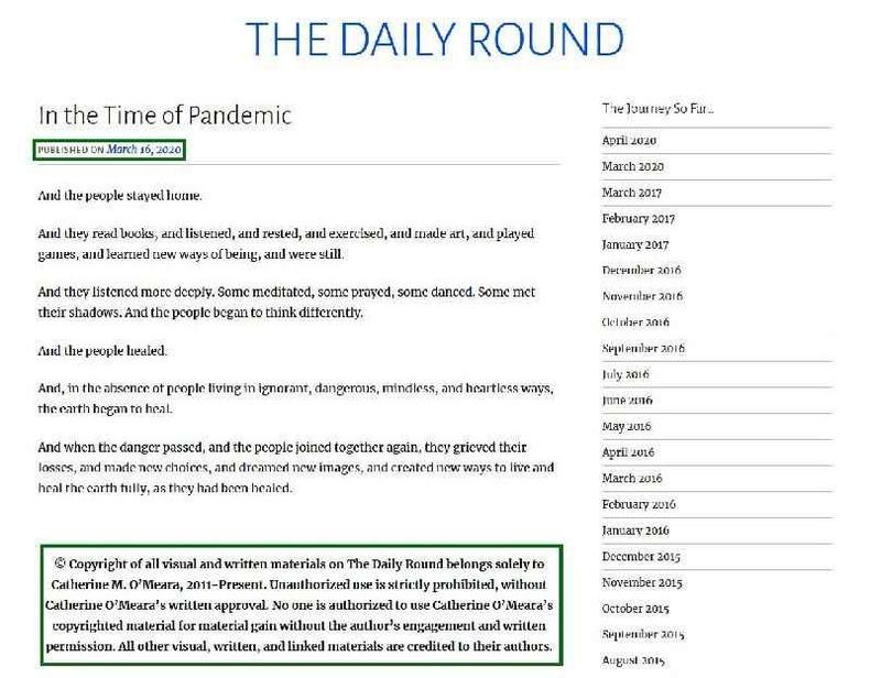 Captura de tela feita em 9 de abril de 2020 do blog de Catherine M. OMeara