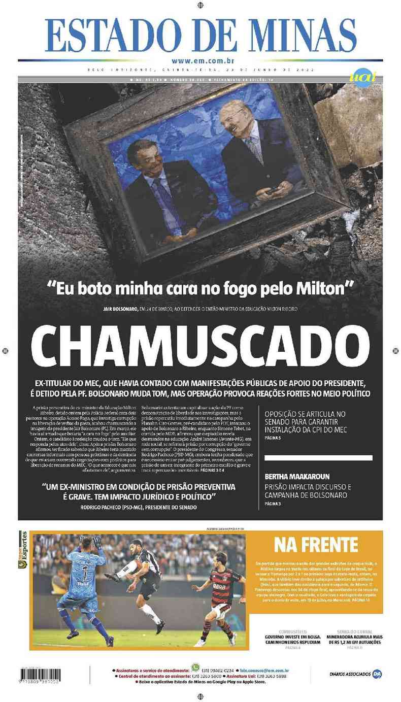 Confira a Capa do Jornal Estado de Minas do dia 23/06/2022