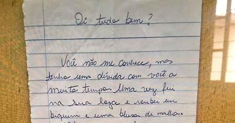 Envelope de correio veio acompanhado de uma carta escrita  mo e R$ 400(foto: Reproduo/TV Morena)