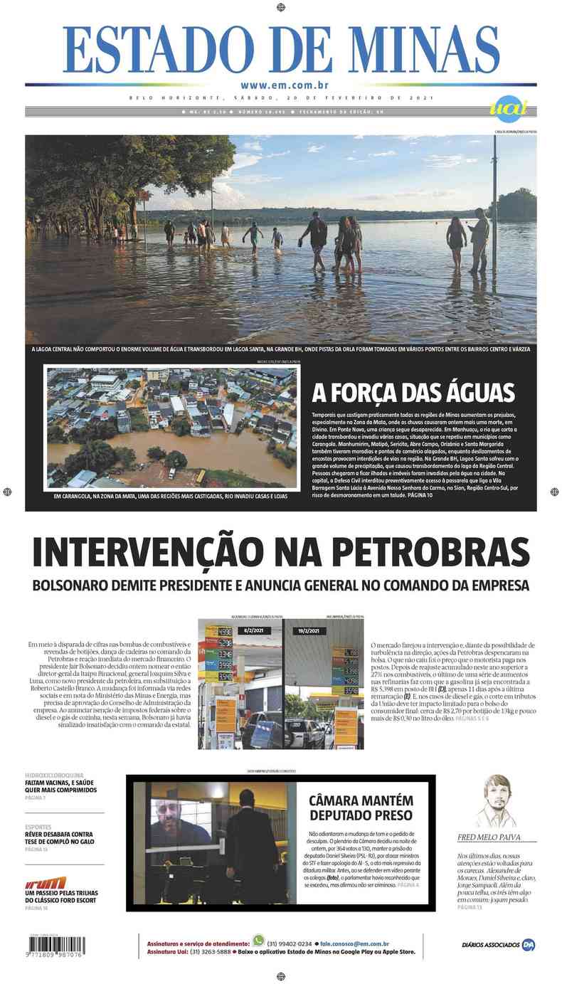 Confira a Capa do Jornal Estado de Minas do dia 20/02/2021(foto: Estado de Minas)