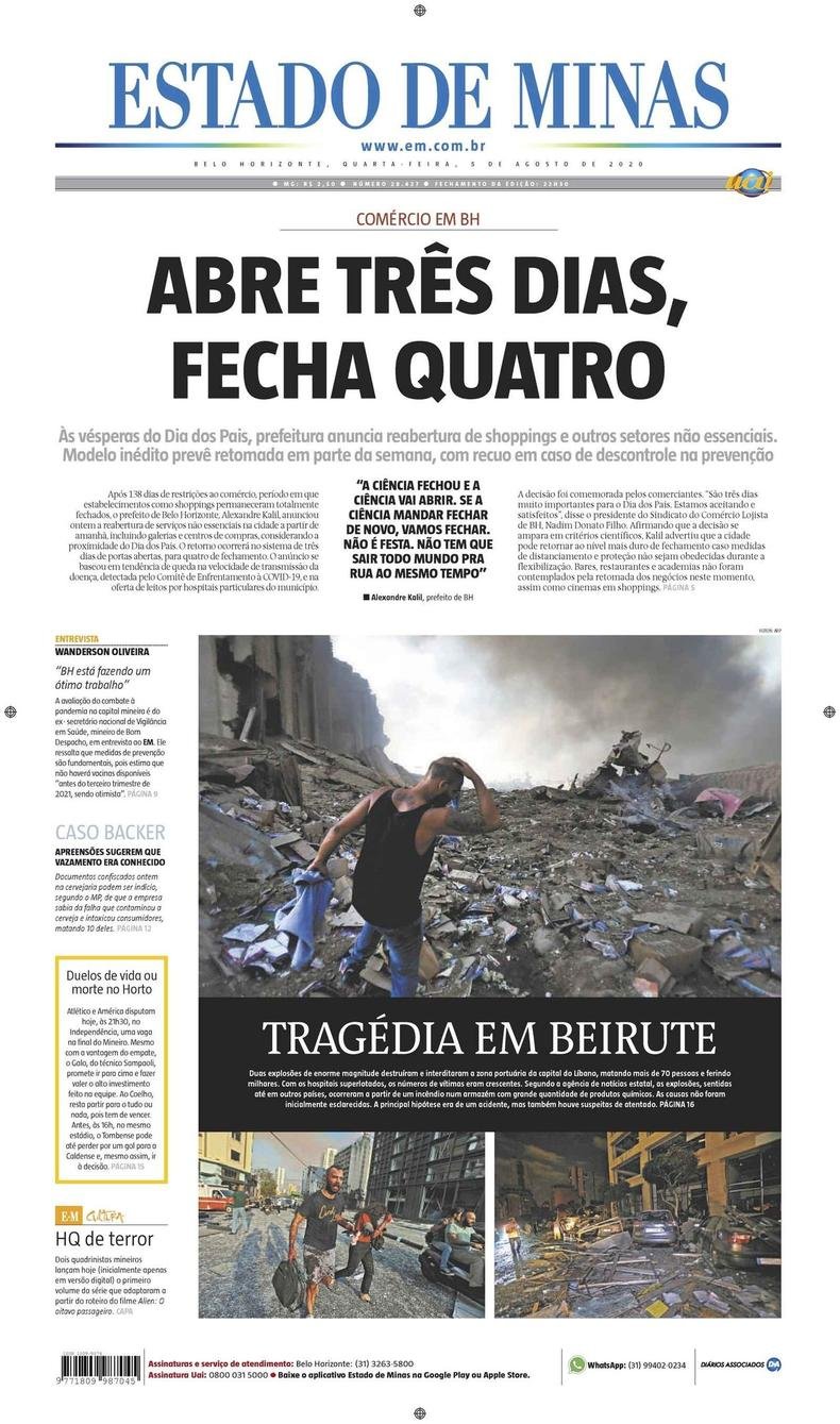 Confira a Capa do Jornal Estado de Minas do dia 05/08/2020(foto: Estado de Minas)