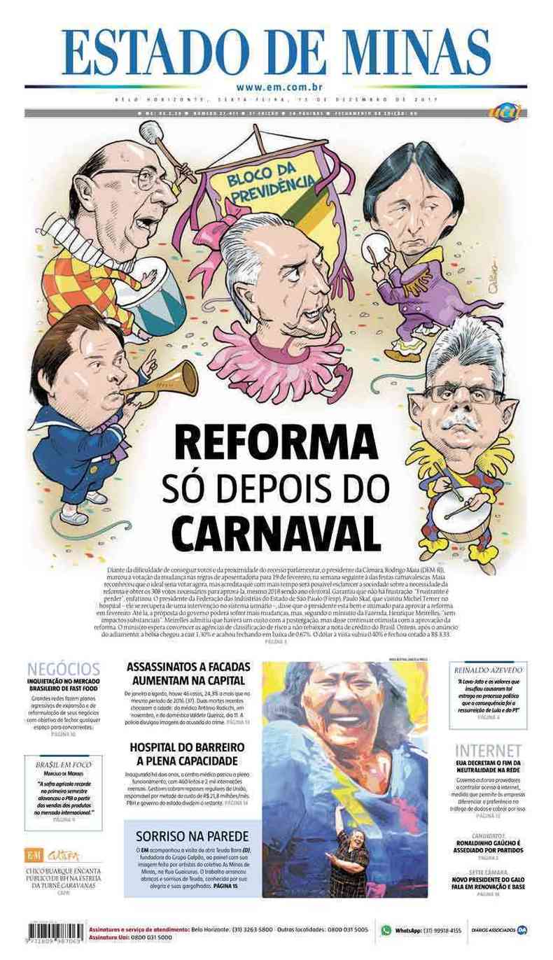 Confira a Capa do Jornal Estado de Minas do dia 15/12/2017