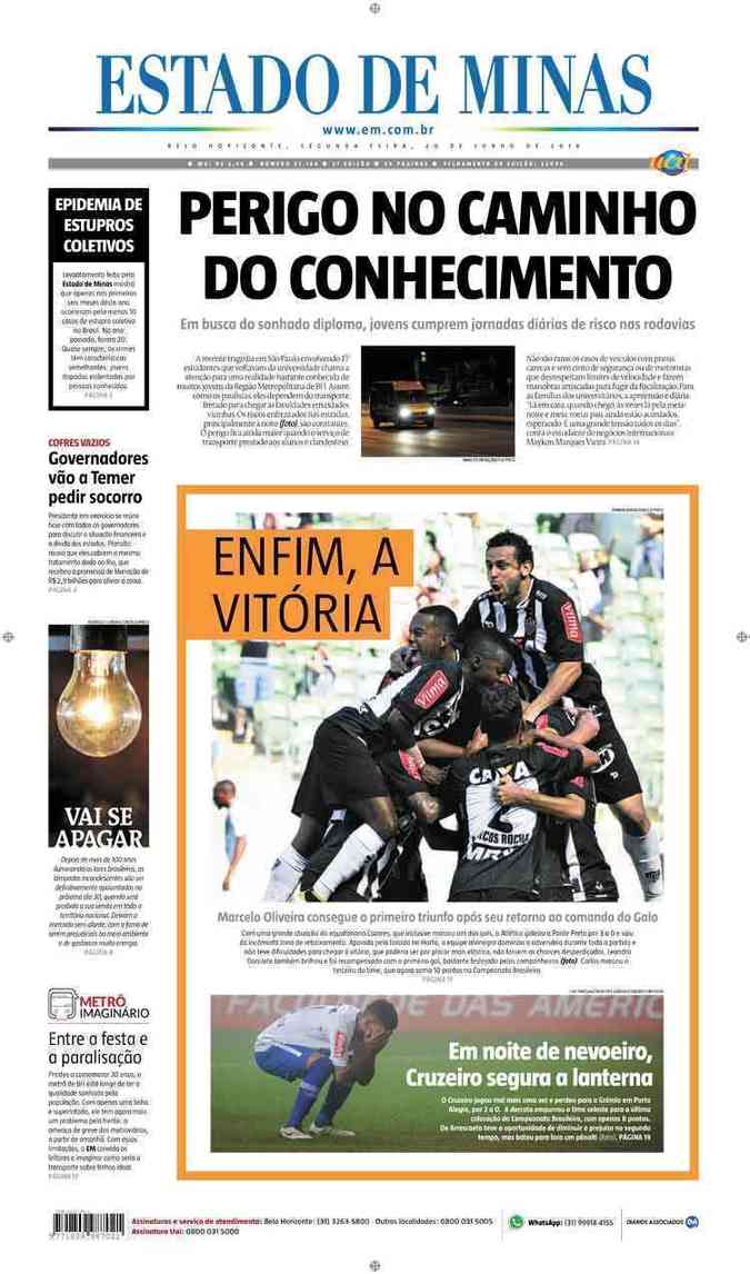 Confira a Capa do Jornal Estado de Minas do dia 20/06/2016
