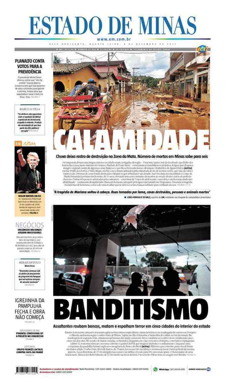 Confira a Capa do Jornal Estado de Minas do dia 06/12/2017