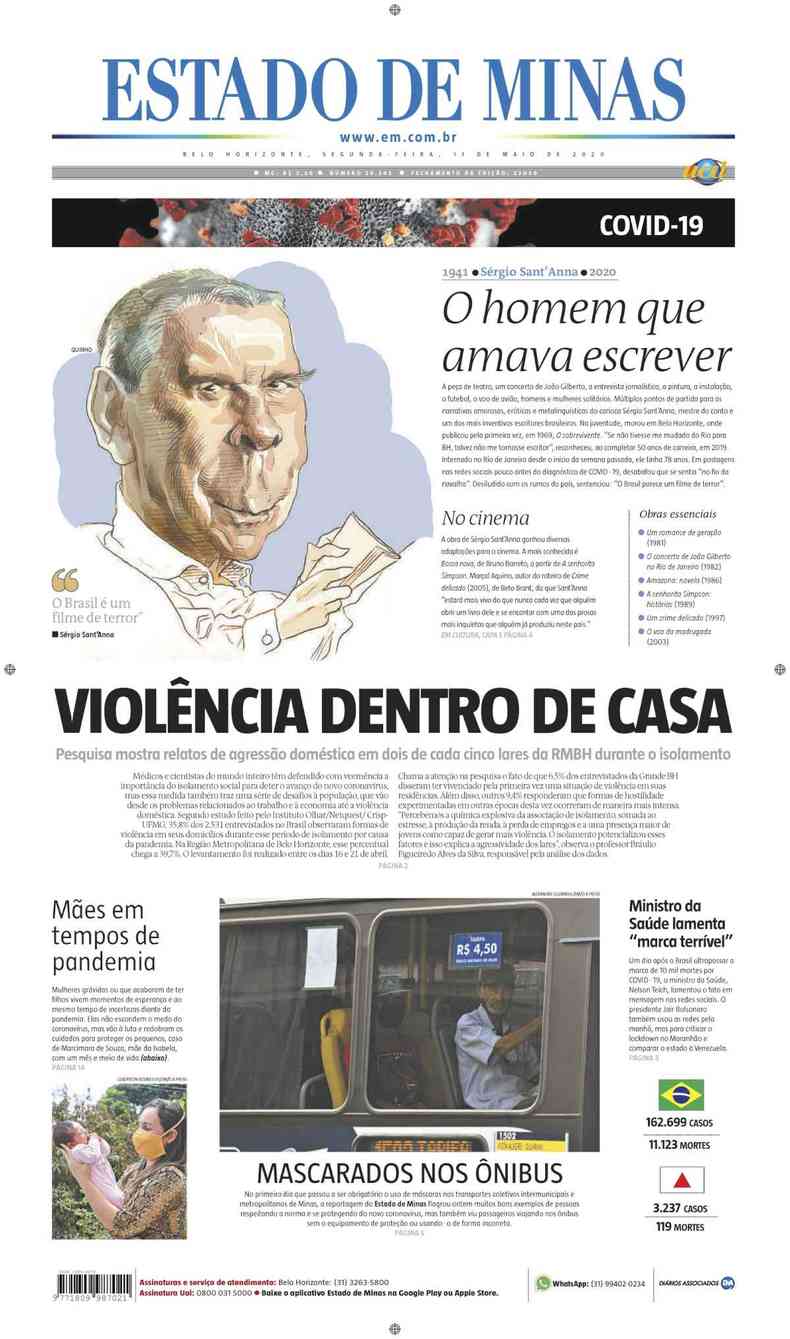 Confira a Capa do Jornal Estado de Minas do dia 11/05/2020(foto: Estado de Minas)