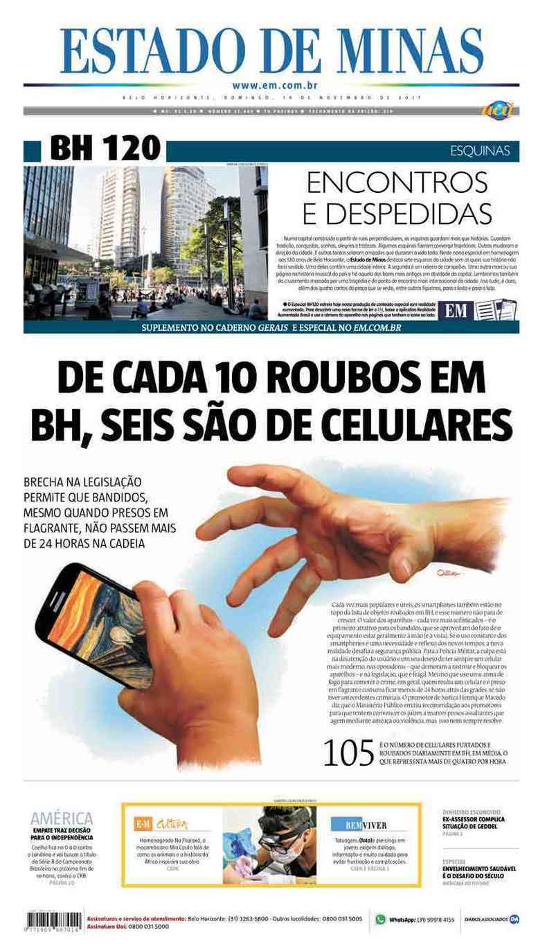 Confira a Capa do Jornal Estado de Minas do dia 19/11/2017