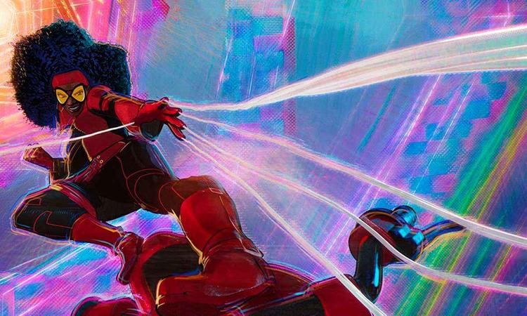 Jessica Drew, Mulher-Aranha negra, solta teias das mos em cena da animaoHomem-Aranha: Atravs do Aranhaverso (parte um)