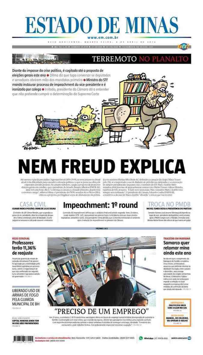 Confira a Capa do Jornal Estado de Minas do dia 06/04/2016