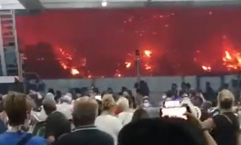 Uma 'parede' de fogo se formou nas montanhas da Ilha de Evia, na Grécia(foto: Reprodução) Uma 'parede' de fogo se formou nas montanhas da Ilha de Evia, na Grécia(foto: Reprodução)