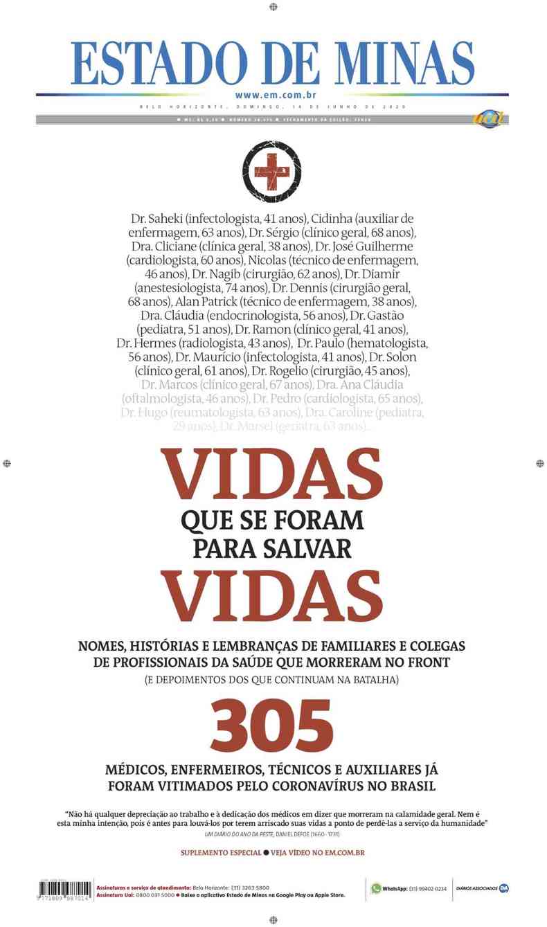 Confira a Capa do Jornal Estado de Minas do dia 14/06/2020(foto: Estado de Minas)