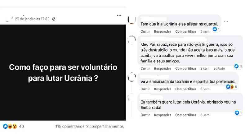 Brasileiro procura perfil da Embaixada da Ucrnia em Braslia em rede social em busca de informaes sobre como participar da luta contra os russos