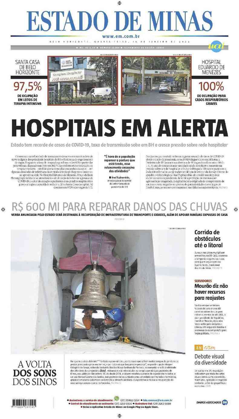 Confira a Capa do Jornal Estado de Minas do dia 19/01/2022