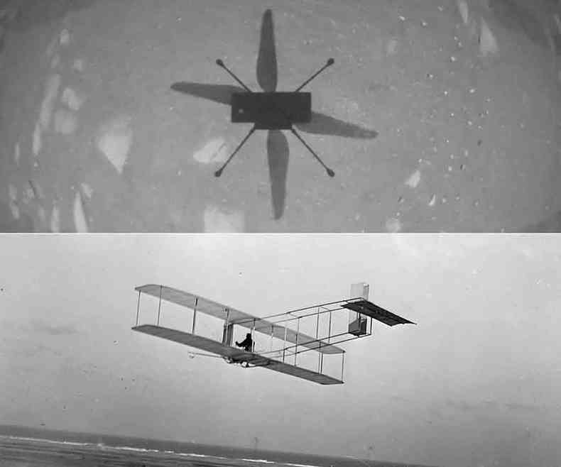 Nasa comparou o feito do helicptero Ingenuity em rea marciana ao voo dos irmos Wright, em 1903 (foto: NASA/AFP)