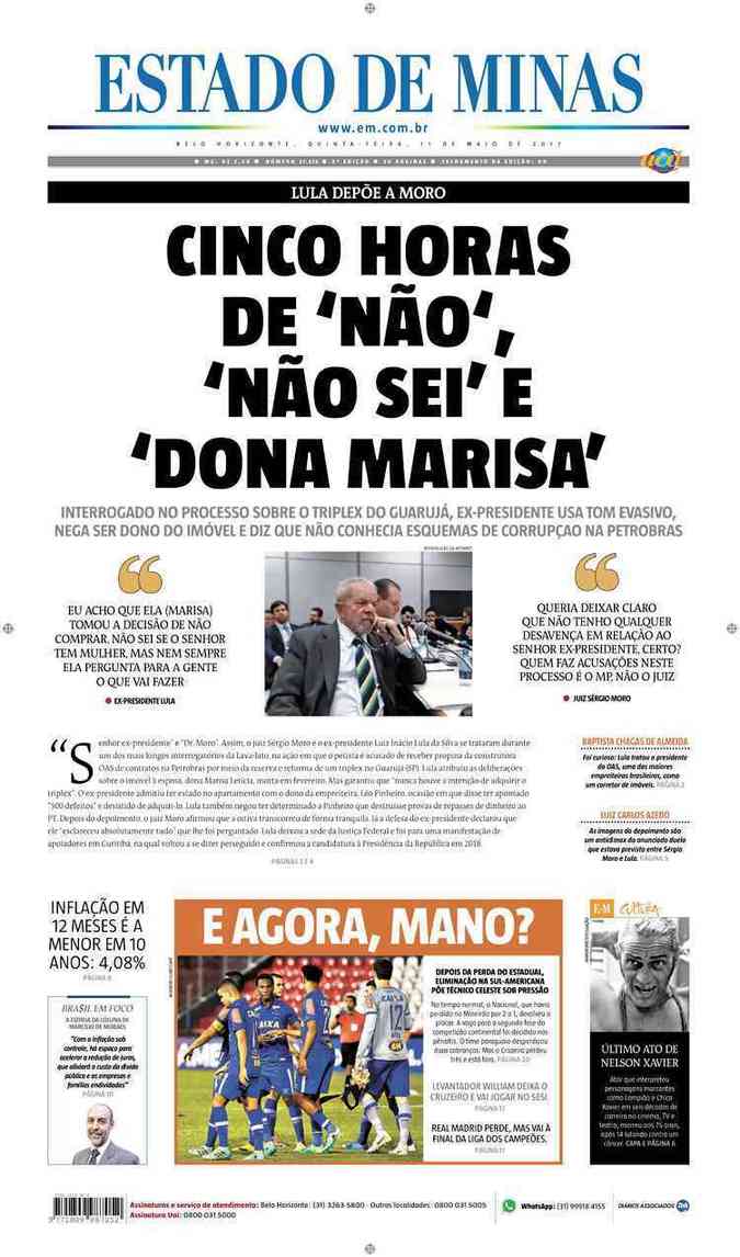 Confira a Capa do Jornal Estado de Minas do dia 11/05/2017