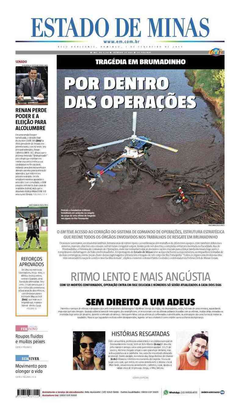 Confira a Capa do Jornal Estado de Minas do dia 03/02/2019(foto: Estado de Minas)