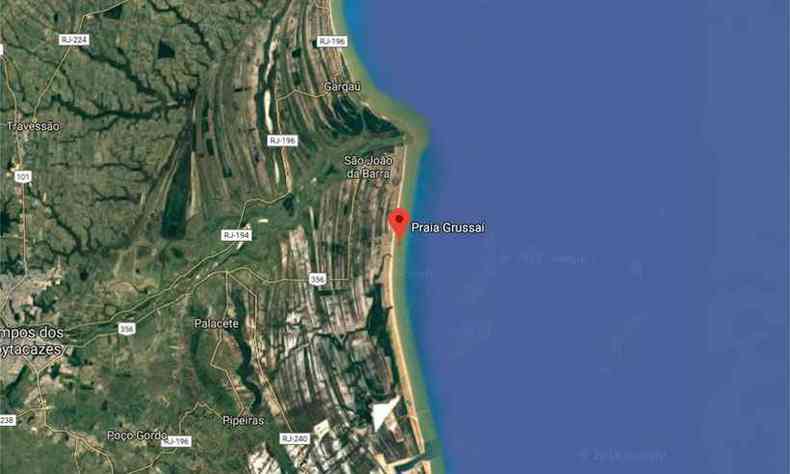 Praia de Grussa fica em So Joo da Barra, litoral norte do Rio de Janeiro(foto: Reproduo da internet/Google Maps)