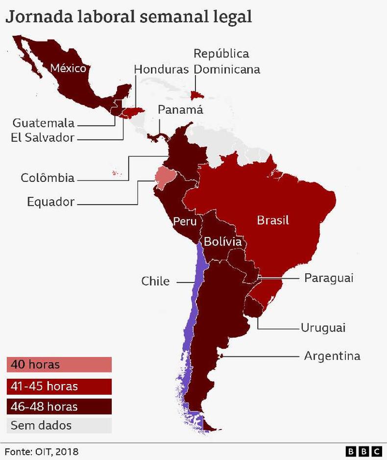 (foto: BBC) Jornada laboral semanal legal por país