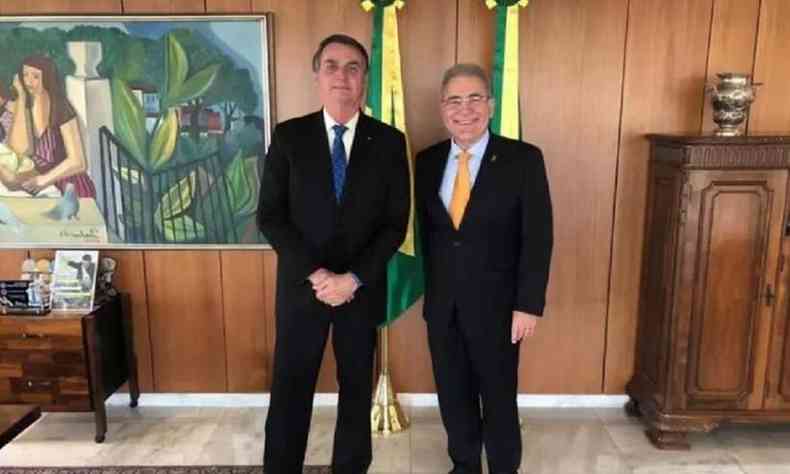 Presidente Jair Bolsonaro (sem partido) e atual ministro da Sade, Marcelo Queiroga(foto: Reproduo/Redes sociais)