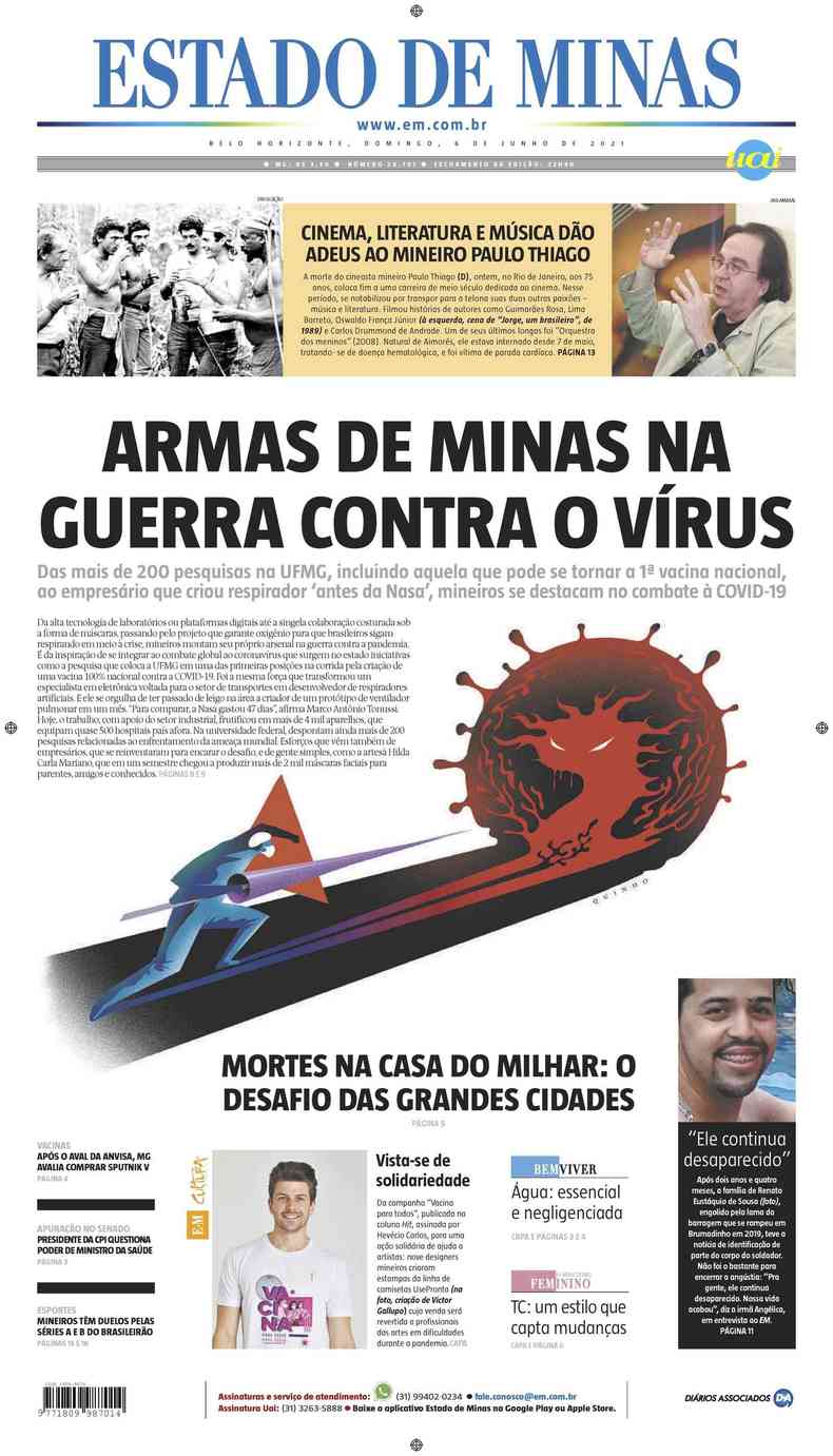 Confira a Capa do Jornal Estado de Minas do dia 06/06/2021(foto: Estado de Minas)