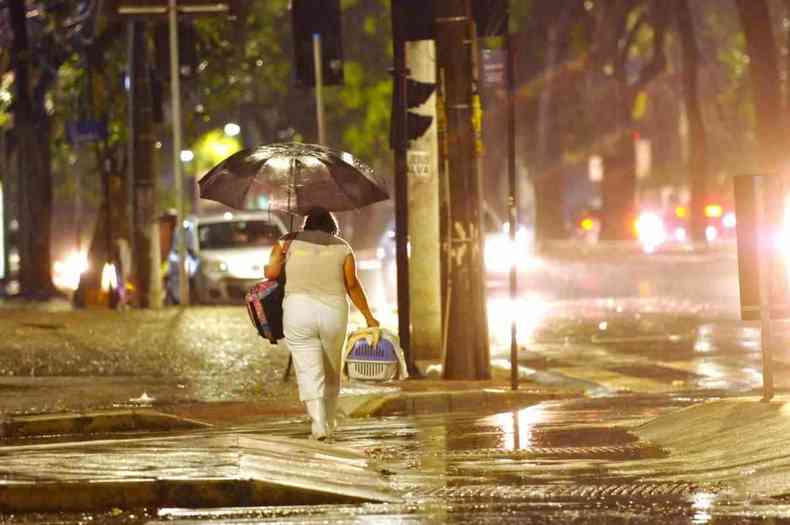 Mulher caminha na chuva