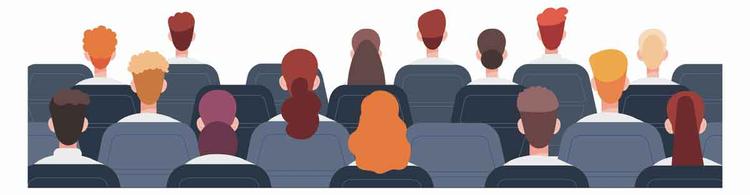 Ilustrao mostra cadeiras ocupadas em teatro
