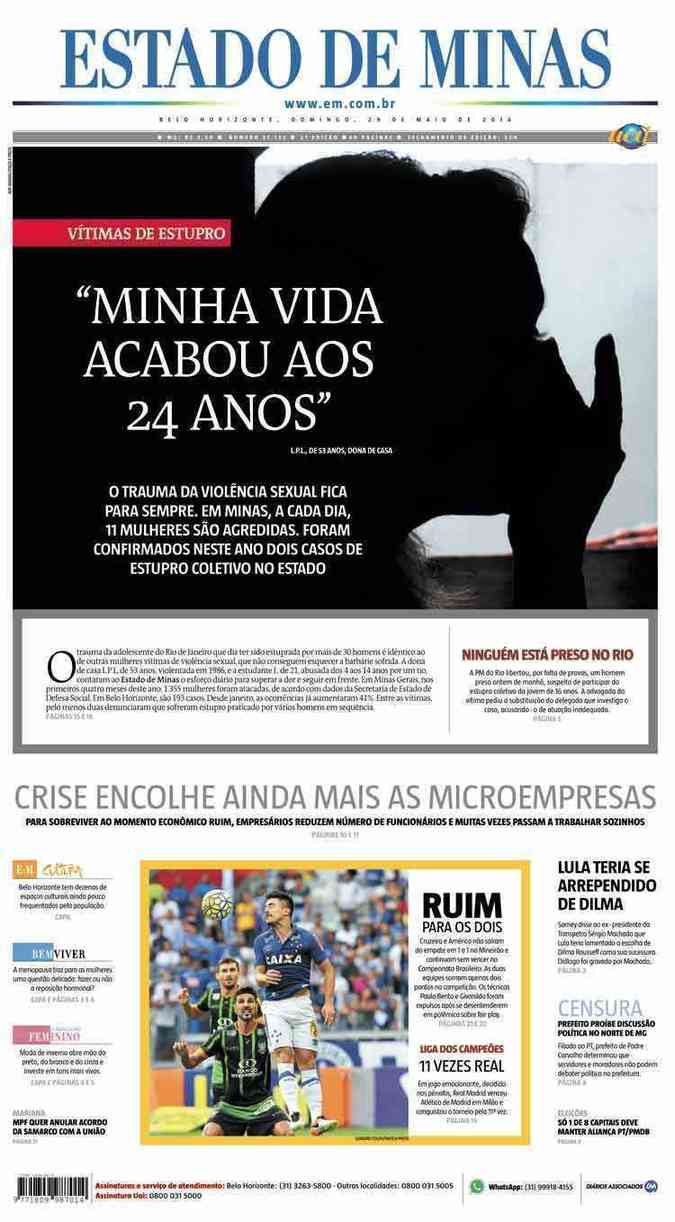 Confira a Capa do Jornal Estado de Minas do dia 29/05/2016