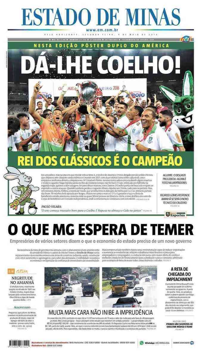 Confira a Capa do Jornal Estado de Minas do dia 09/05/2016