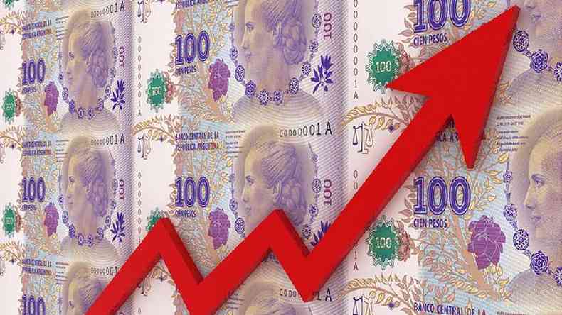 Pesos argentinos com um grfico que mostra alta