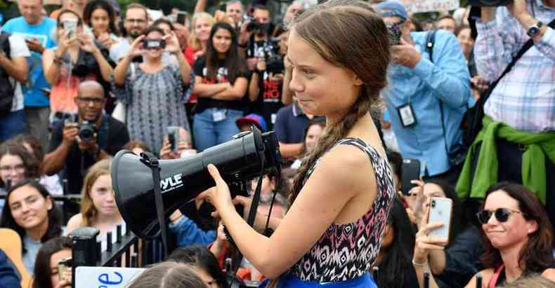 A jovem ecologista Greta Thunberg foi a estrela da COP5, conferncia do clima realizada em Madri (foto: Nicholas Kamm/AFP)