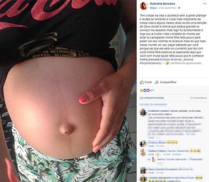 Na segunda-feira, Gabrielle falou sobre a expectativa do nascimento da menina(foto: Reprodução internet/Facebook)