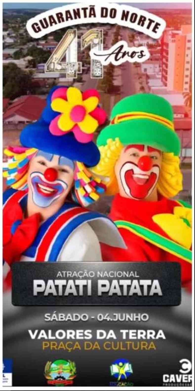 Prefeitura anunciou show da dupla Patati Patat nas redes sociais