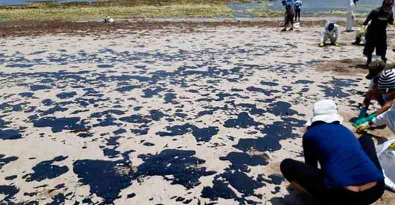 Desde agosto, manchas de leo aparecem no litoral brasileiro. Voluntrios se uniram para limpar as praias Luiz (foto: Reis/Divulgao %u2013 28/10/19 )