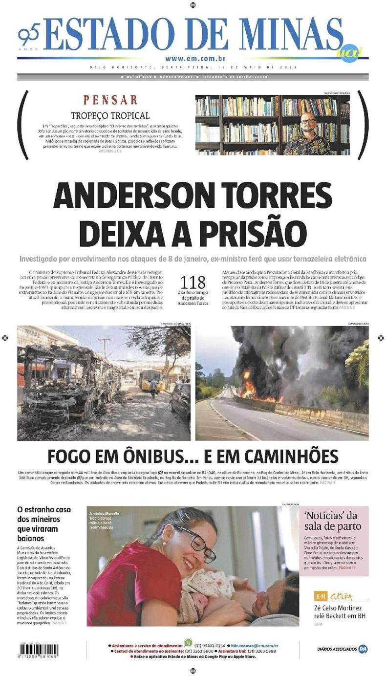 Confira a Capa do Jornal Estado de Minas do dia 12/05/2023