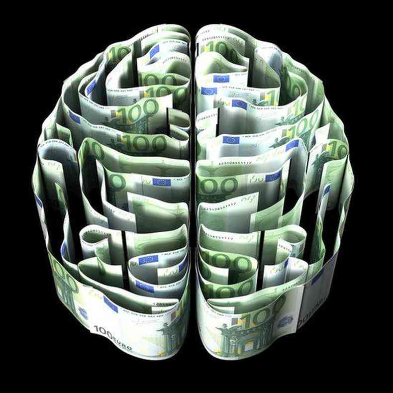 Ilustrao mostrando crebro formado por cdulas de dinheiro