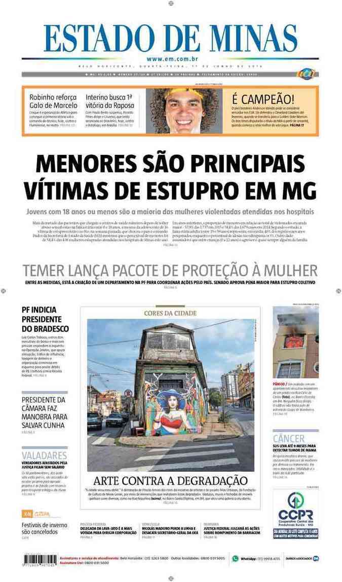 Confira a Capa do Jornal Estado de Minas do dia 01/06/2016